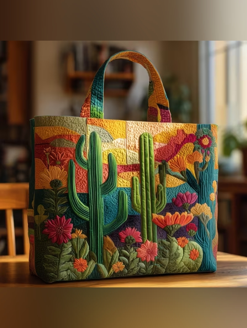 Cactus Blooming Flower Quilted Tote Bag  Brand New